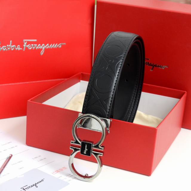 Ferragamo 菲拉格慕皮带真皮腰带 带身：高端品质头层牛皮 扣头：锌合金自动扣 规格：银色 包装：打孔器，手提袋，发票齐全 尺寸：男款宽3.8Cm 专柜同