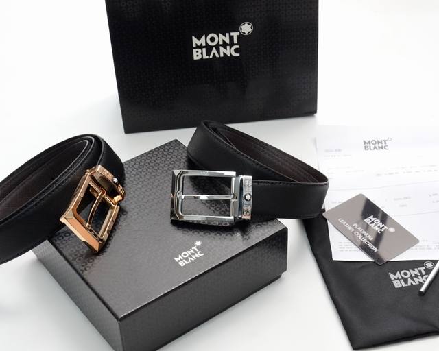 高品质版本 Montblanc 万宝龙新款男士皮带真皮腰带 带身：高端品质头层牛皮 扣头：锌合金 两色可选 包装：打孔器，手提袋，发票齐全 尺寸：宽3.8Cm