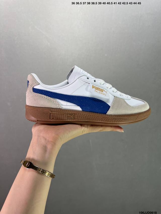 Puma 彪马 百搭德训鞋 V2系列 Puma Army Trainer 整双鞋以经典的德训鞋为蓝本设计，采用大面积黑色装扮，白色点缀，经典造型不管是什么季节都