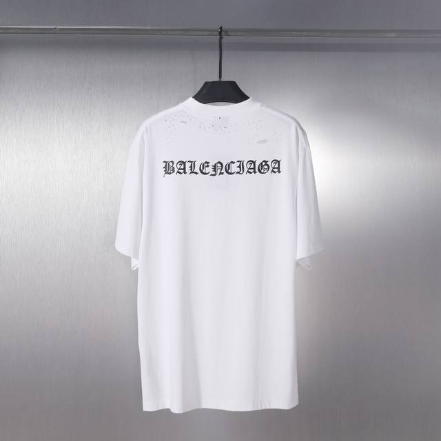 Cx-06# Balenciaga 巴黎世家 后幅磨烂缝补磨破字母印花休闲短袖男女短袖t恤 颜色：黑 白 码数：S M L Xl