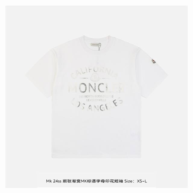 Moncler 蒙口 24Ss 斑驳渐变mk标语字母印花短袖 面料采用230克重精梳棉，定制32支1*1螺纹，成衣两遍水洗处理，面料舒适亲肤无异感，定制定染面料