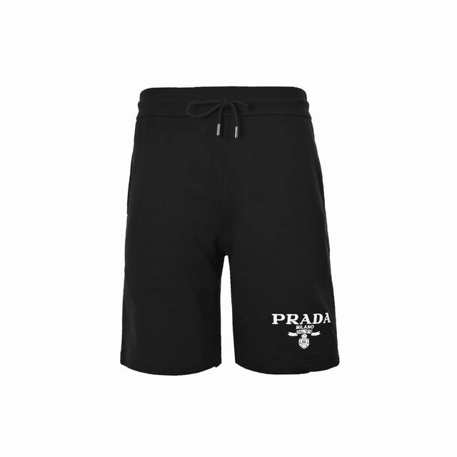 Prada 普拉达 24Ss 刺绣字母徽标短裤 面料采用400G棉质毛圈面料，订染颜色后整蚀毛处理， 对照原版做丝滑超柔处理，布面肌理股线清晰明显， 前幅裤腿处