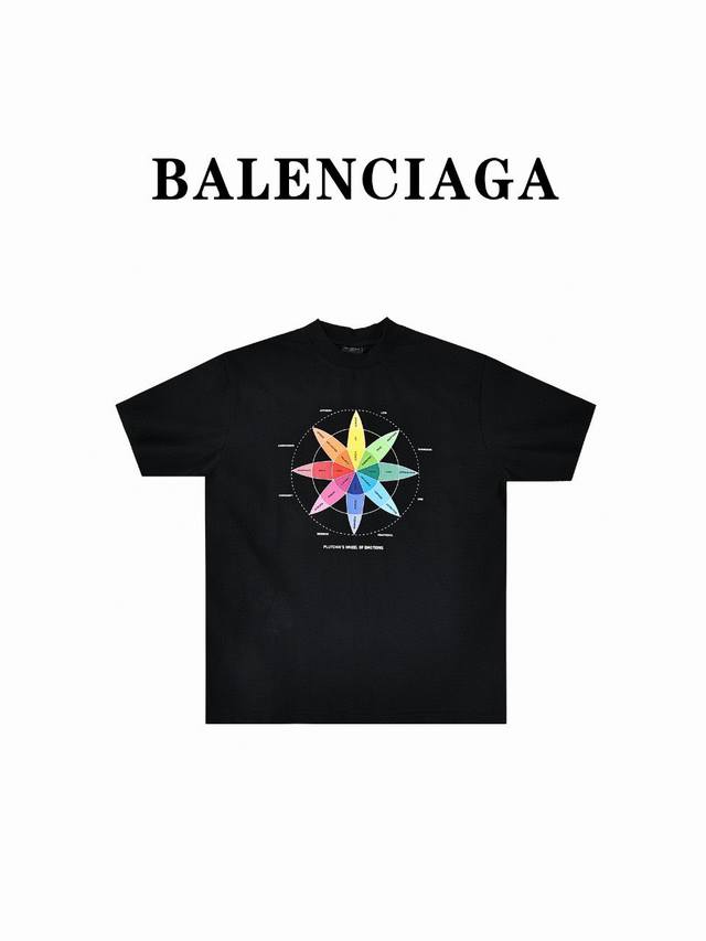 Balenciaga 巴黎世家 Blcg 24Ss 彩色花瓣罗盘色卡印花短袖t恤 此款采用16支单精梳紧密纺纱做洗后加密平纹布，做无尘烧毛加面部轻食毛工艺。对板