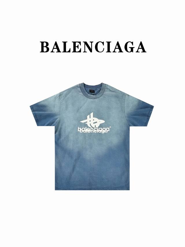 Balenciaga巴黎世家blcg 24Ss重工扎染重叠字母印花短袖t恤 重工洗水高版本巴黎世家balenciaga爆款重工扎染炒花水洗挑破工艺.重叠印花工艺