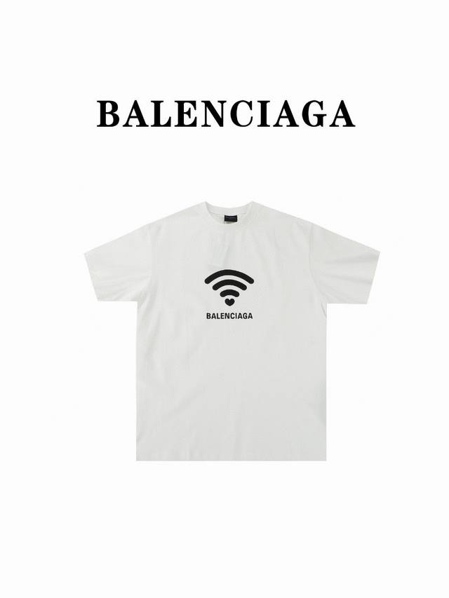 Balanciaga 巴黎世家blcg24Ss Wifi爱心白墨直喷印花短袖t恤 Balenciaga24Ss新款520限量款.Wifi爱心短袖.280克双纱面