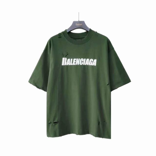 实拍细节图+尺码表 巴黎世家 Balenciaga洗水大破坏logo撕裂短袖 经典的logo设计搭配大坏破设计 正面裂纹丝网花印工艺 全件破坏工艺为工手破坏+激