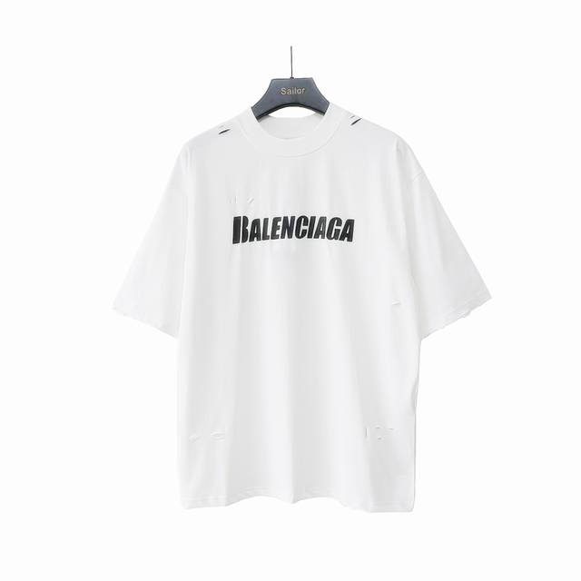 实拍细节图+尺码表 巴黎世家 Balenciaga洗水大破坏logo撕裂短袖 经典的logo设计搭配大坏破设计 正面裂纹丝网花印工艺 全件破坏工艺为工手破坏+激