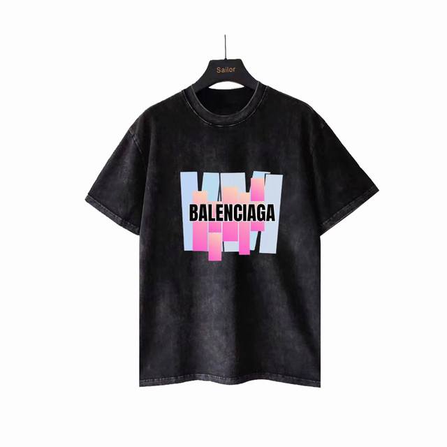 实拍细节图+细节图 Balenciaga 巴黎世家 24Ss涂鸦手绘logo短袖t恤 涂鸦绘画logo短袖t恤 区别普通印花 重工水洗怀旧水洗工艺 定制300G