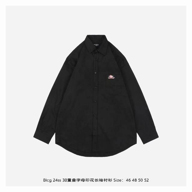 Balenciaga 巴黎世家 24Ss 3B重叠字母印花长袖衬衫 80支平纹进口澳棉高密府绸面料，Os超宽松廓型设计，进口印花机数码直喷，激光定位裁剪，领口