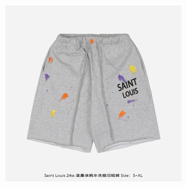 Saint Louis 24Ss 泼墨涂鸦水洗做旧短裤 定织420G精梳纯棉蚀毛小毛圈，好面料打造好版型，自然垂感十足，纺纱参数为面层32支，底层10支，环烘定