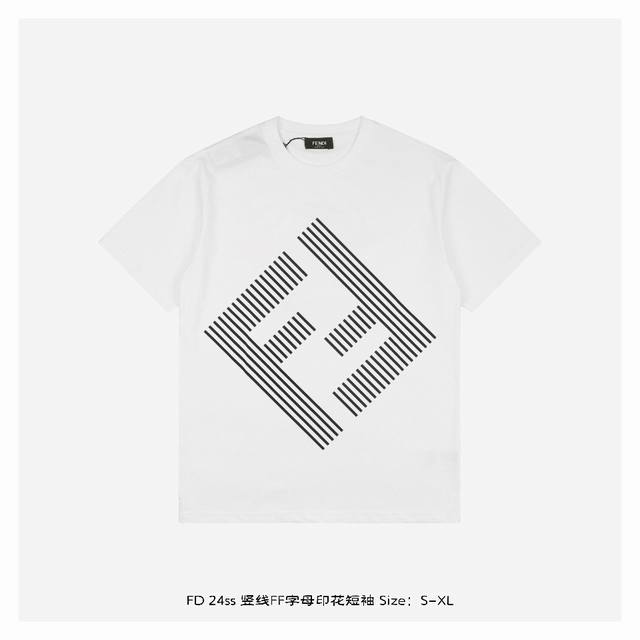 Fendi 芬迪 24Ss 竖线ff字母印花短袖 面料采用230克重精梳棉，定制32支1*1螺纹，成衣两遍水洗处理，面料舒适亲肤无异感，定制定染面料，纺织密度高