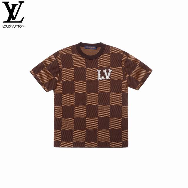 Louis Vuitton 路易威登&施华洛世奇水钻棋盘短袖 - 超高品质印花 前幅高色牢高清晰度直喷工艺印花 采用logo烫钻 280克 32支针织面料质感超