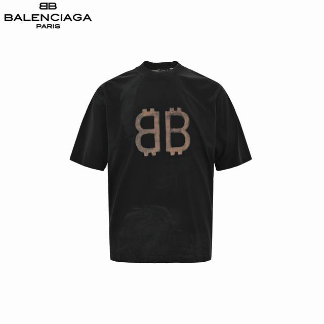 Balenciaga 巴黎世家 扎染双b印花水洗做旧短袖 原 6,900购买，精纺平纹面料、赃污油墨印花、洗水做旧效果、石磨破洞设计、大廓形版型、全套辅料配备！