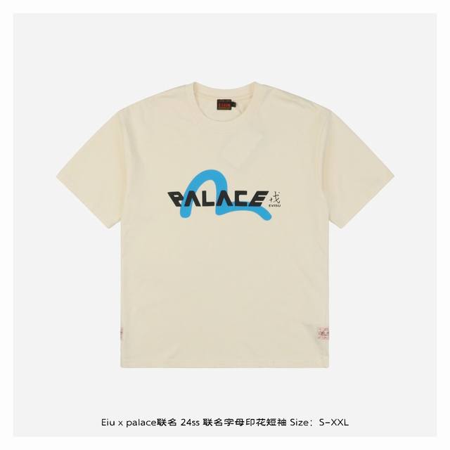 Evisu X Palace联名 24Ss 联名字母印花短袖 强强联手，短袖前幅采用品牌合作款logo，图案中带有时尚联名字母，时尚感十足，时尚又吸睛 Size