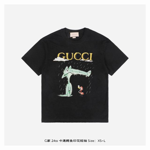 Gucci 古驰 24Ss 卡通鳄鱼印花短袖 面料采用32支双纱260克重精梳棉，定制32支1*1螺纹，成衣两遍水洗处理，面料舒适亲肤无异感，定制定染面料， 纺