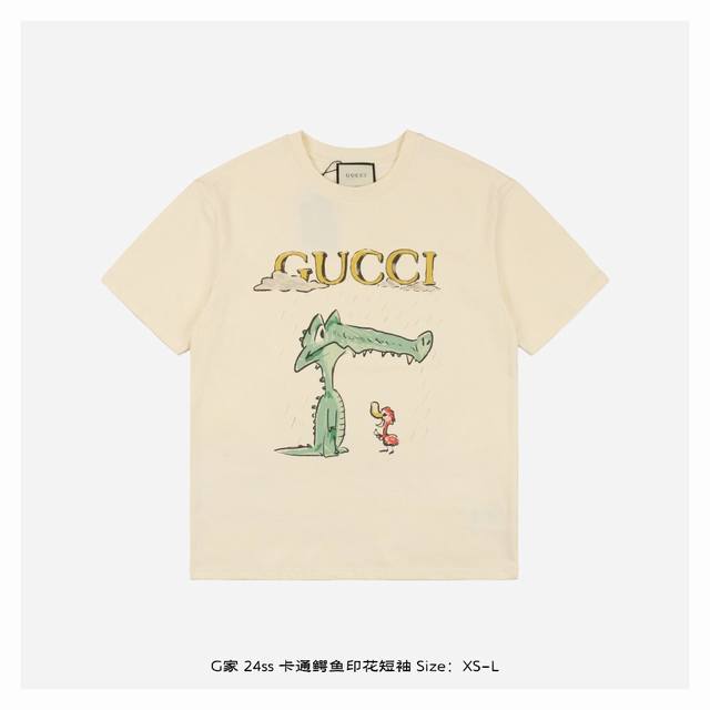 Gucci 古驰 24Ss 卡通鳄鱼印花短袖 面料采用32支双纱260克重精梳棉，定制32支1*1螺纹，成衣两遍水洗处理，面料舒适亲肤无异感，定制定染面料， 纺