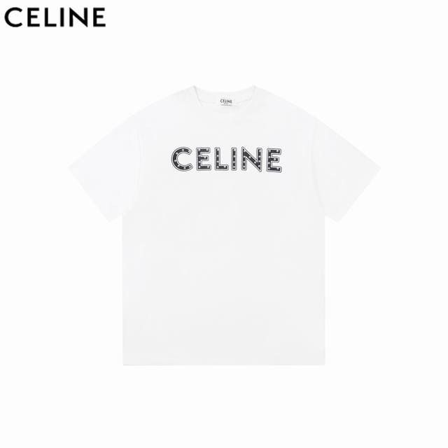 Celine 赛琳 24Fw 字母铆钉印花冬案短袖 - 规格采用实打实240G %纯棉 定织定染 属于高敏感特殊色 我们对面料的要求是要在uv灯光 D65灯光