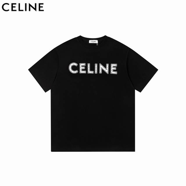 Celine 赛琳 24Fw 字母铆钉印花冬案短袖 - 规格采用实打实240G %纯棉 定织定染 属于高敏感特殊色 我们对面料的要求是要在uv灯光 D65灯光