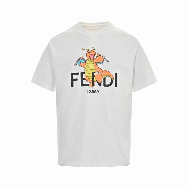 Fendi 芬迪fd X Frgmt × Pokemon 芬迪宝可梦联名款小火龙短袖 采用32S双股丝光棉，克重250G; 搭配32S 2×2拉架螺纹，300G