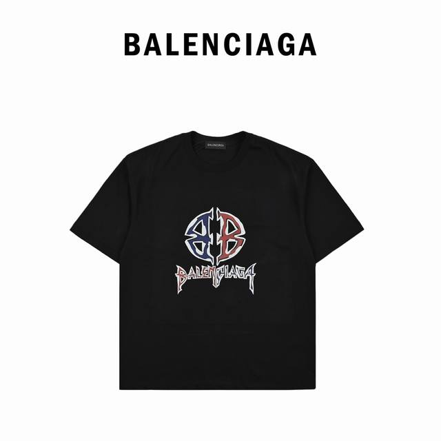 Balenciaga巴黎世家24Ss印花圆领短袖 24年春夏新款 重工印花 定制进口260克纯棉双纱精梳面料 高密度螺纹同缸染面料 宽松版型 男女同款 潮人必备