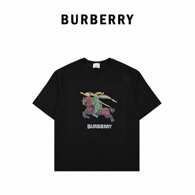 Burberry巴宝莉24Ss彩色骑士战马logo印花短袖2024春夏新款首发专柜最新款短袖圆领t恤 高端订制 设计前卫时尚！品牌logo重工艺设计 高端定制2