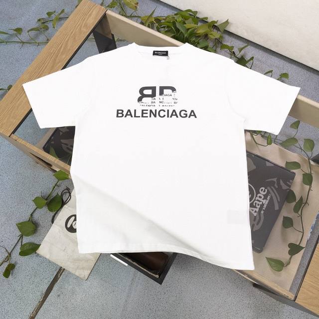 款号：Ckb07 高版本 2024春夏新款balenciaga巴黎世家渐变双b字母图案logo印花休闲情侣宽松短袖t恤，Oversize宽松版型，独一无二的活性