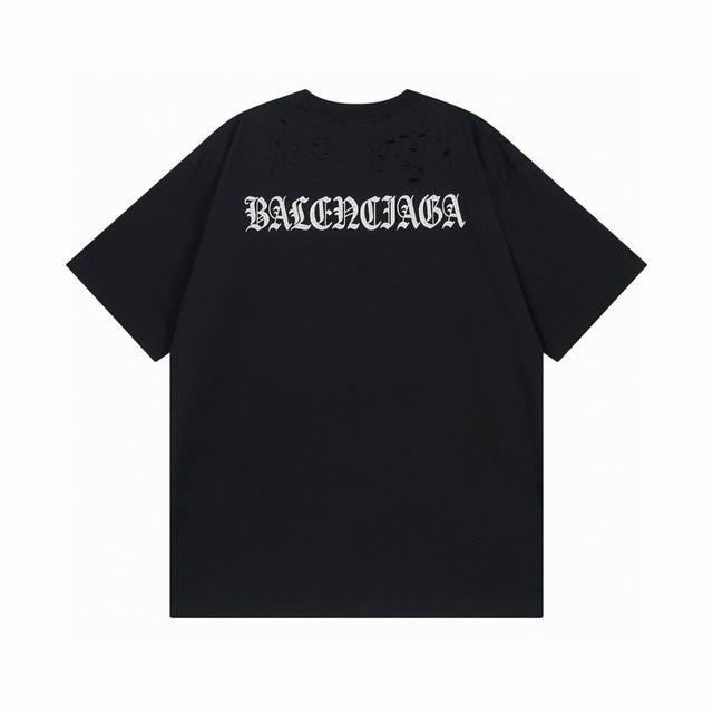 Balenciaga 巴黎世家 2024 Ss 后背梵文字母logo水洗磨烂破洞做旧短袖t恤 本市场no.1的质量 真正天花板品质 全部原版开发注意细节图 避免