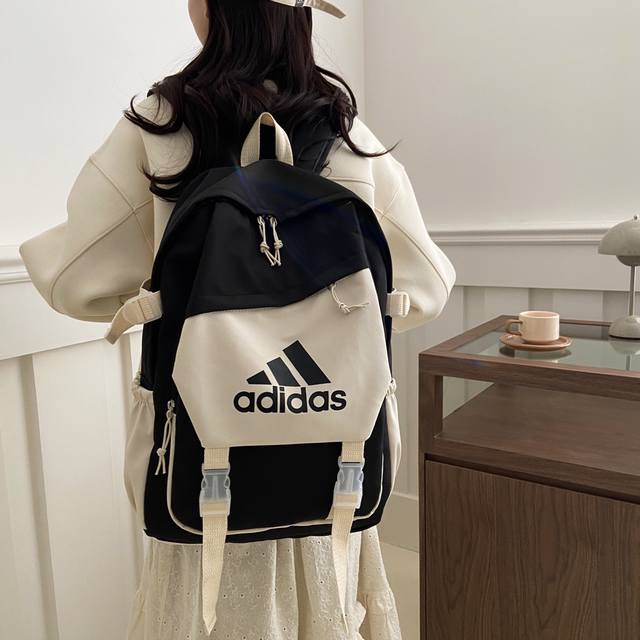 Adidas阿迪达斯 男女同款个性拼色双肩包时尚潮流大容量休闲背包电脑包校园高中大学生书包 尺寸:45×30×15