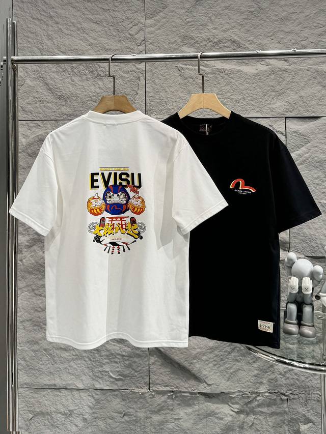 福神 Evisu 福神2024夏季新款达摩蛋横七竖八印花休闲宽松情侣款 短袖t恤798 细节:版本一比一复刻，吊牌 领标 水洗。 面料：采用40织双纱240克面