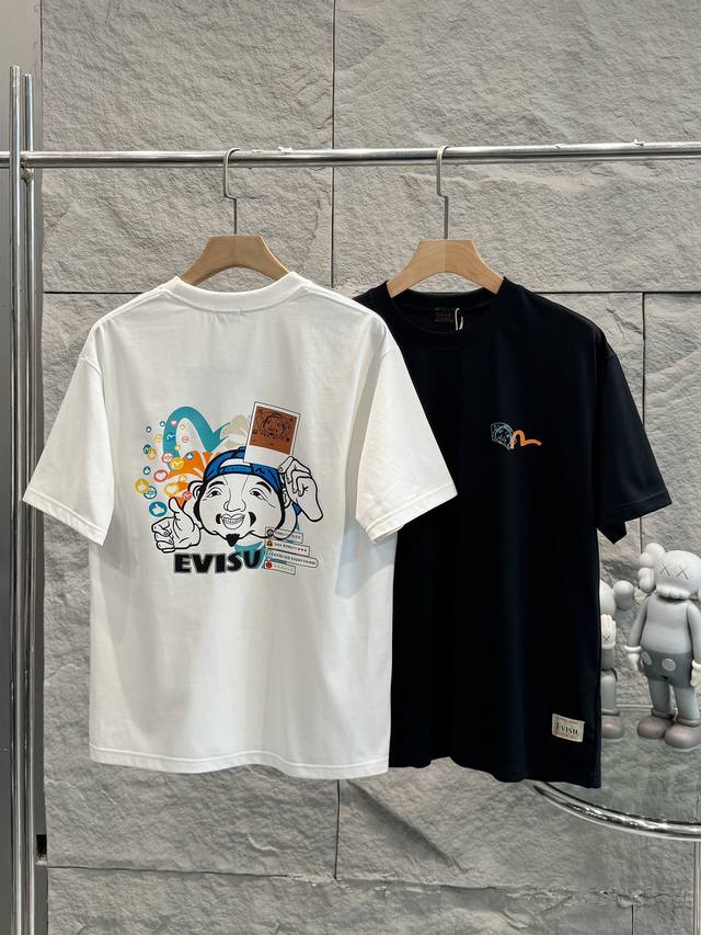 福神 带芯片高版本 Evisu 福神2024夏季新款小海鸥印花休闲宽松情侣款 短袖t恤814 细节:版本一比一复刻，吊牌 领标 水洗 包装袋。专柜货号:2Ese