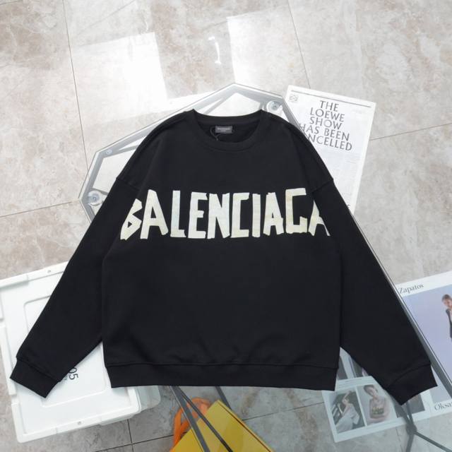 纯原臻品 顶级复刻 - Balenciaga 巴黎世家 新款黄色胶带印花logo圆领卫衣帽衫 - 款号：62342 - 颜色：黑色 - 购入原版开模打造，全套定