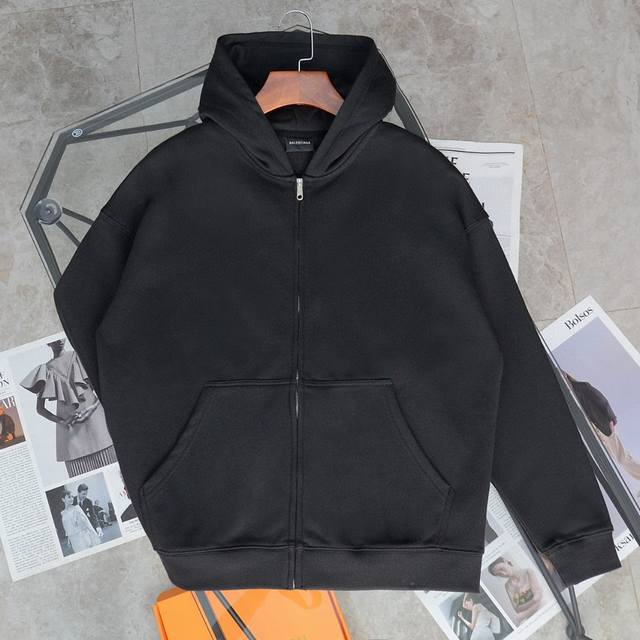 纯原臻品 顶级复刻 - Balenciaga 巴黎世家blcg新款黄色胶带印花logo拉链连帽卫衣开衫外套 - 款号：243575 - 颜色：黑色 - 购入原版