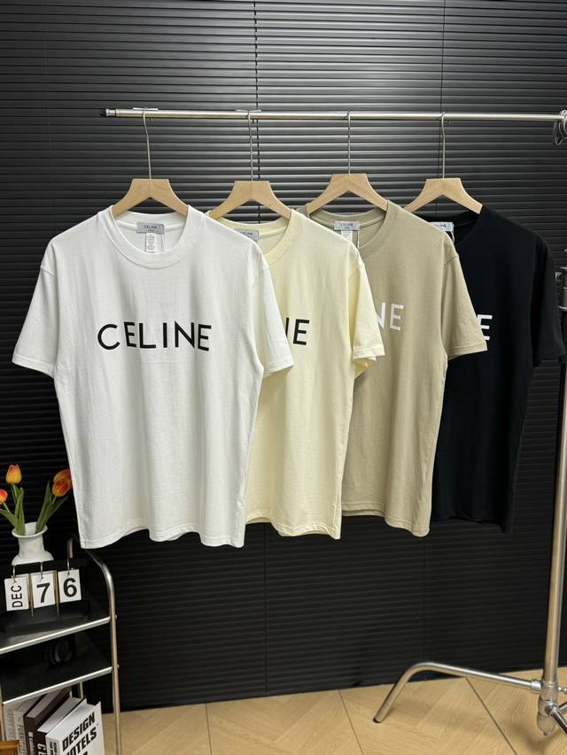 Celine 赛琳 24Ss夏季经典基础logo情侣短袖t恤 颜色：黑色 白色 浅咖色 米黄色 尺码：L Xl 2Xl 3Xl 如今热销的顶级流量款！高品质23