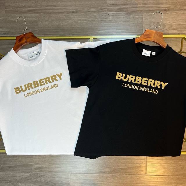 顶级版本★巴宝莉burberry2024春夏新款字母刺绣短袖t恤 超高品质280克双纱面料 原版定制，舒适柔软透气 休闲宽松版型 潮流男女同款 颜色：黑色 白色