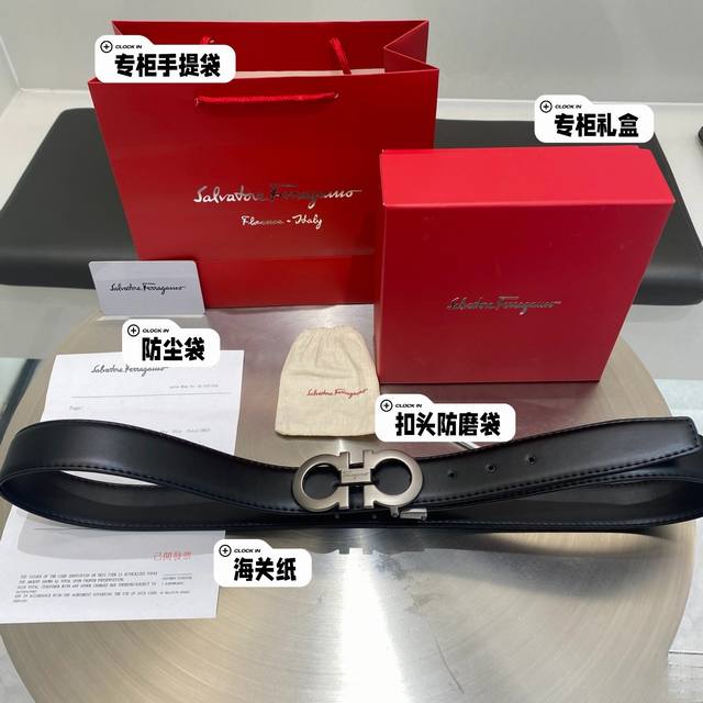 Ferragamo 菲拉格慕皮带，黑色荔枝纹腰带，配红色礼盒包装，菲拉格慕皮带专柜售牛逼质量带身采用进口二层牛皮 精致油边，搭配原版钢扣不褪色。不挑任何年龄，送