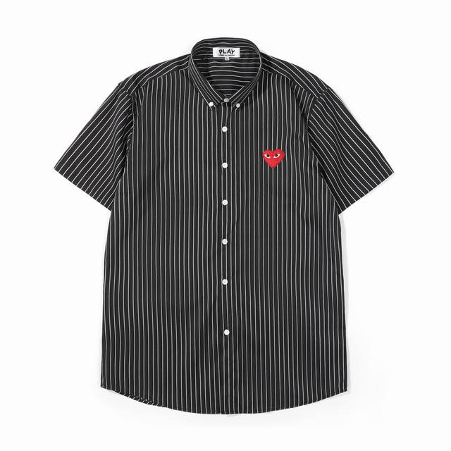 Cdg Play川久保玲爱心刺绣条纹短袖衬衫 定制主标 辅料 水洗齐全 修身版型 穿着舒适透气 随性时髦可搭配任意下装 春夏可防晒 秋冬可内搭 轻松凹造型 显瘦