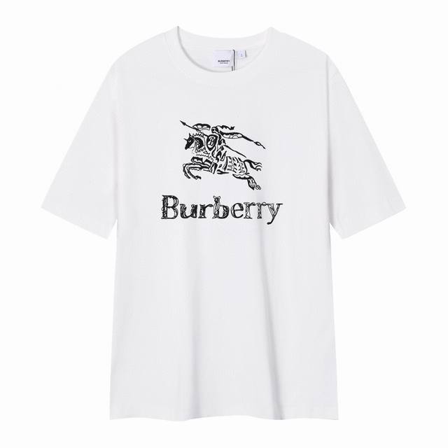 Burberry 巴宝莉 Bbr 2024夏季新款 战马刺绣logo 百搭款圆领短袖t恤男女同款！ 32支双270克高品质 全精梳棉，极具立体感，触感肌理效果，