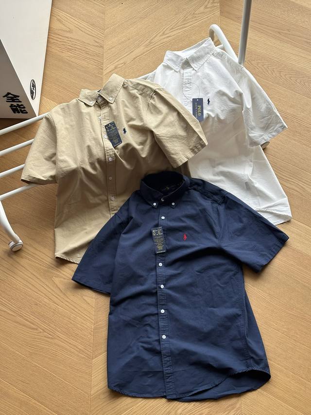 Polo Ralph Lauren拉夫劳伦 纯色logo刺绣 短袖休闲衬衫 纯棉高版本 藏青 卡其 白色 S~Xl 官网在售1000，原版纯棉牛津面料材质，成衣