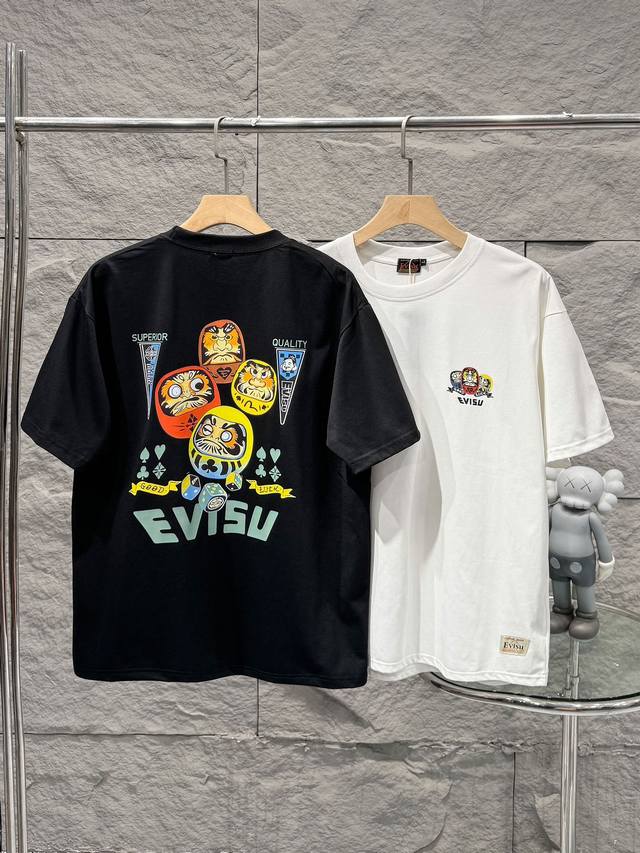 带nfc芯片识别高版本 Evisu 福神2024夏季新达摩蛋印花休闲宽松情侣款 短袖t恤dt 3 细节:版本一比一复刻，吊牌 领标 水洗 包装袋。水洗处有nfc