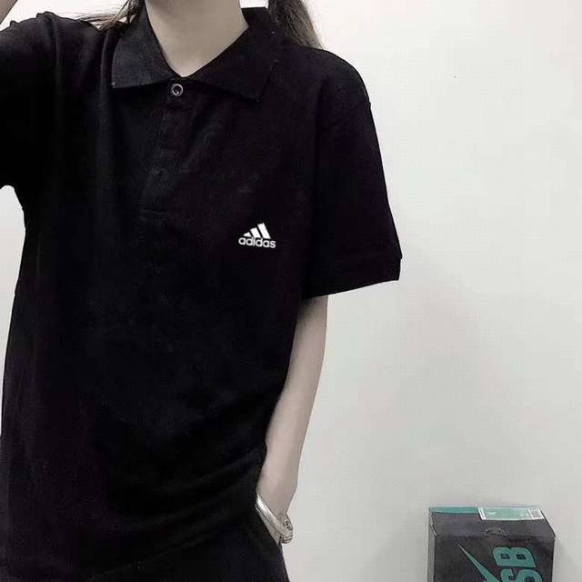 回货 Ayt106#阿迪达斯adidas基础款简约三道杠小标logo翻领polo衫 男女同款商务潮流t恤 黑白灰，M～4Xl