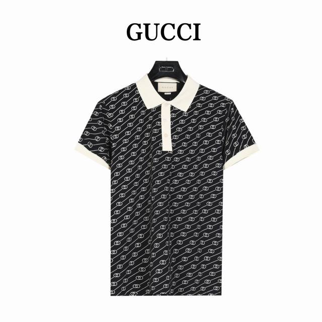 Gucci 古驰 24Ss 满印双g拼色短袖polo衫 双g满印小logo朱地面料 230克 Polo衫 男女同款 顶级复刻 专柜定制面料 透气舒适度高，细节无