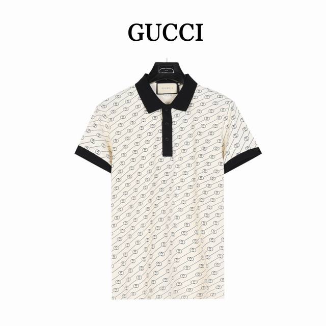 Gucci 古驰 24Ss 满印双g拼色短袖polo衫 双g满印小logo朱地面料 230克 Polo衫 男女同款 顶级复刻 专柜定制面料 透气舒适度高，细节无