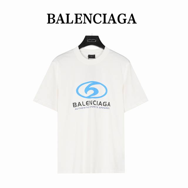 Balenciaga 巴黎世家 24Ss 蓝色微标龟裂印花短袖t恤 新款洗水磨破标识图案短袖t恤 标准的印花技术，纯棉柔软面料， 对色定染面料，超精细平网印花工