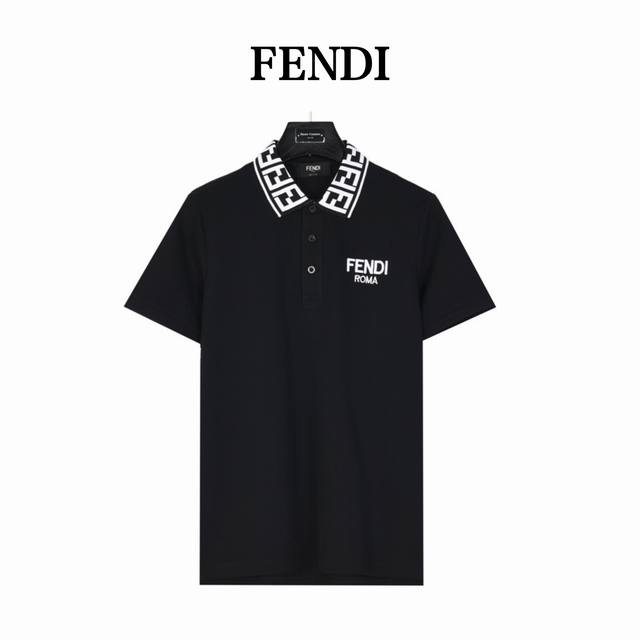 Fendi 芬迪 双f领口胸前刺绣字母短袖polo衫 采用 %棉双面珠地面料，拆解纱线分析，订织蜂窝四角网眼胚布，衣领为双系统提花定织扁机制成，有弹性，不变形，