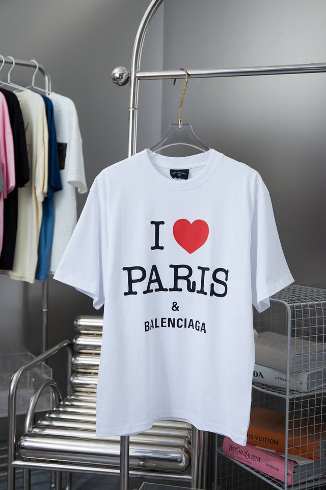 高品质 Balenciga 巴黎世家 Paris 系列 I Love 短袖t恤 ，采用印花工艺 纯棉柔软面料，对色定染面料，超精细平网印花工艺，潮流感十足，定染