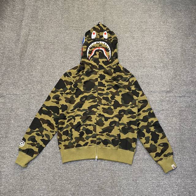 Bape 1St Camo Shark Full 经典专柜款 迷彩鲨鱼连帽拉链卫衣 机印迷彩 顶级面料 高端1:1复刻 定制面料 情侣款：S Xxl 迷彩黄 迷