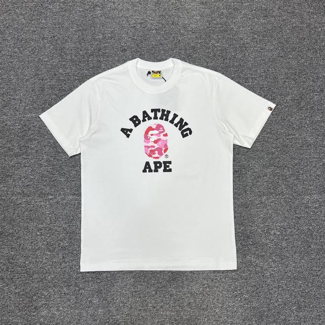 Xx277 Bape Abc迷彩猿人头字母印花 270克克重麻棉面料 Zp开版 情侣款：S Xxl 黑绿 白绿 黑粉 白粉 黑蓝 白蓝