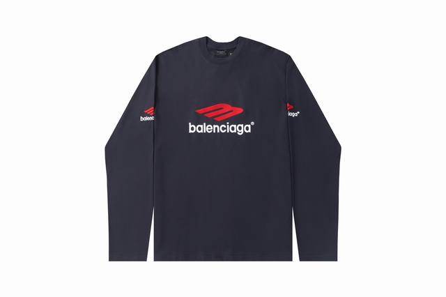 Balenciaga 24Ss巴黎世家3B刺绣长袖t恤 -胸前及两袖饰以巴黎世家3Mlogo万针刺绣 -衣服车工走线全部采用进口机器完成，领口采用螺纹针织双层车