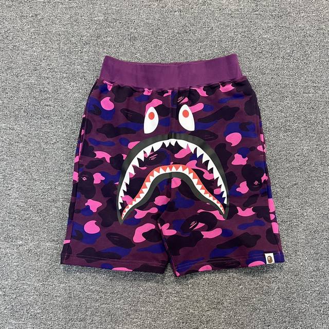 Bape 1St Camo Shark Sweat Shorts 经典迷彩鲨鱼短裤 340克纯棉定制面料 Zp开版 情侣款：M Xxl 黄迷彩 绿迷彩 紫迷彩