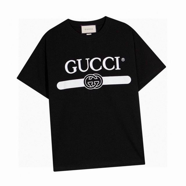 古驰 Gucci 夏季新款高端品质 经典横杆腰带圆领短袖T恤 情侣cp穿搭首选 完美细节处理 经典logo标志上身超好看 男女同款 Color: 黑色 Size